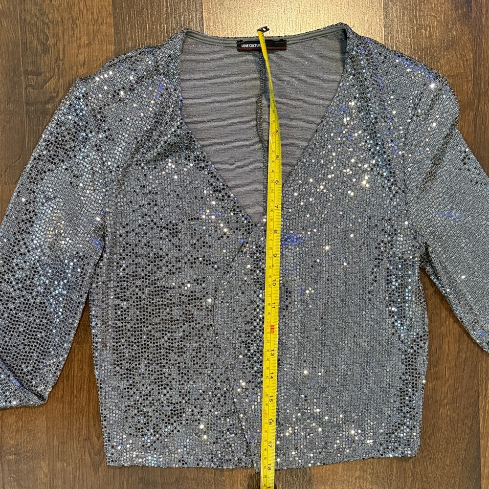 Love Culture Sparkling Silver Sequin Cropped Jacket / Cardigan (small, see ad) - Picture 7 of 14